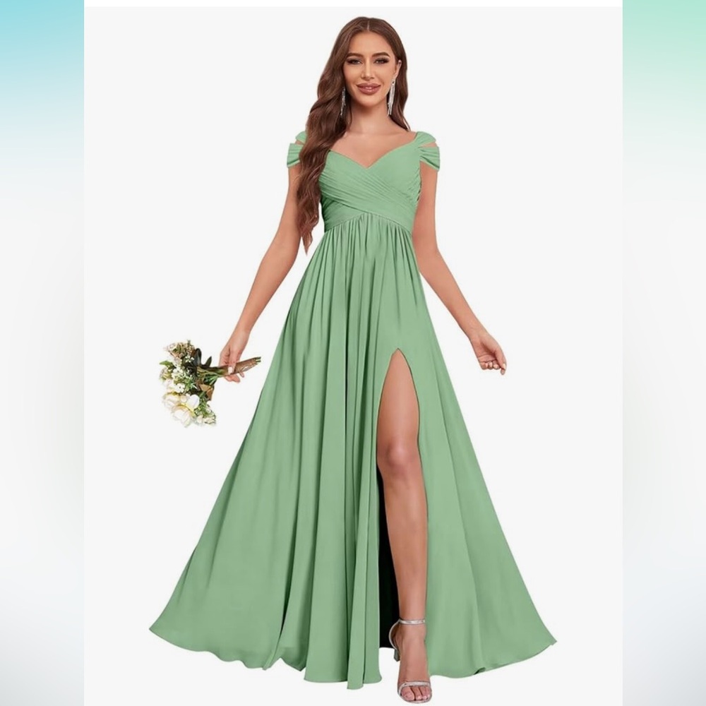 New Size 8 Elegant Sage Green Off-Shoulder Dress